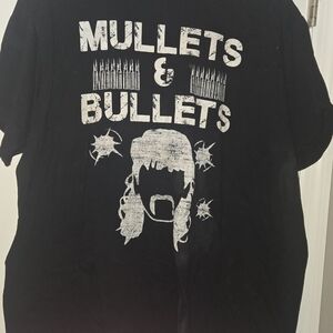 Black "Mullets And Bullets"  Graphic Tee with White Print